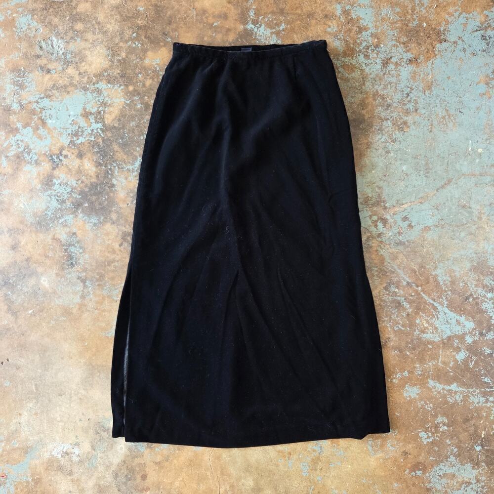 Vintage 90s Black Velvet Midi Skirt Size 10 M The Limited Goth Gothic Side Slits